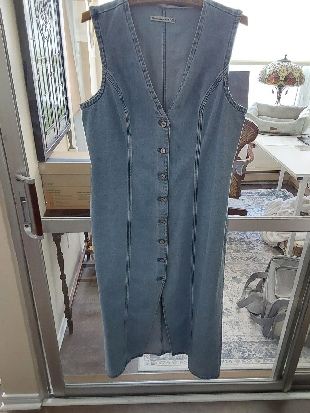 Abercombie & Fitch Light Blue Washed Denim Button-Front Midi Dress